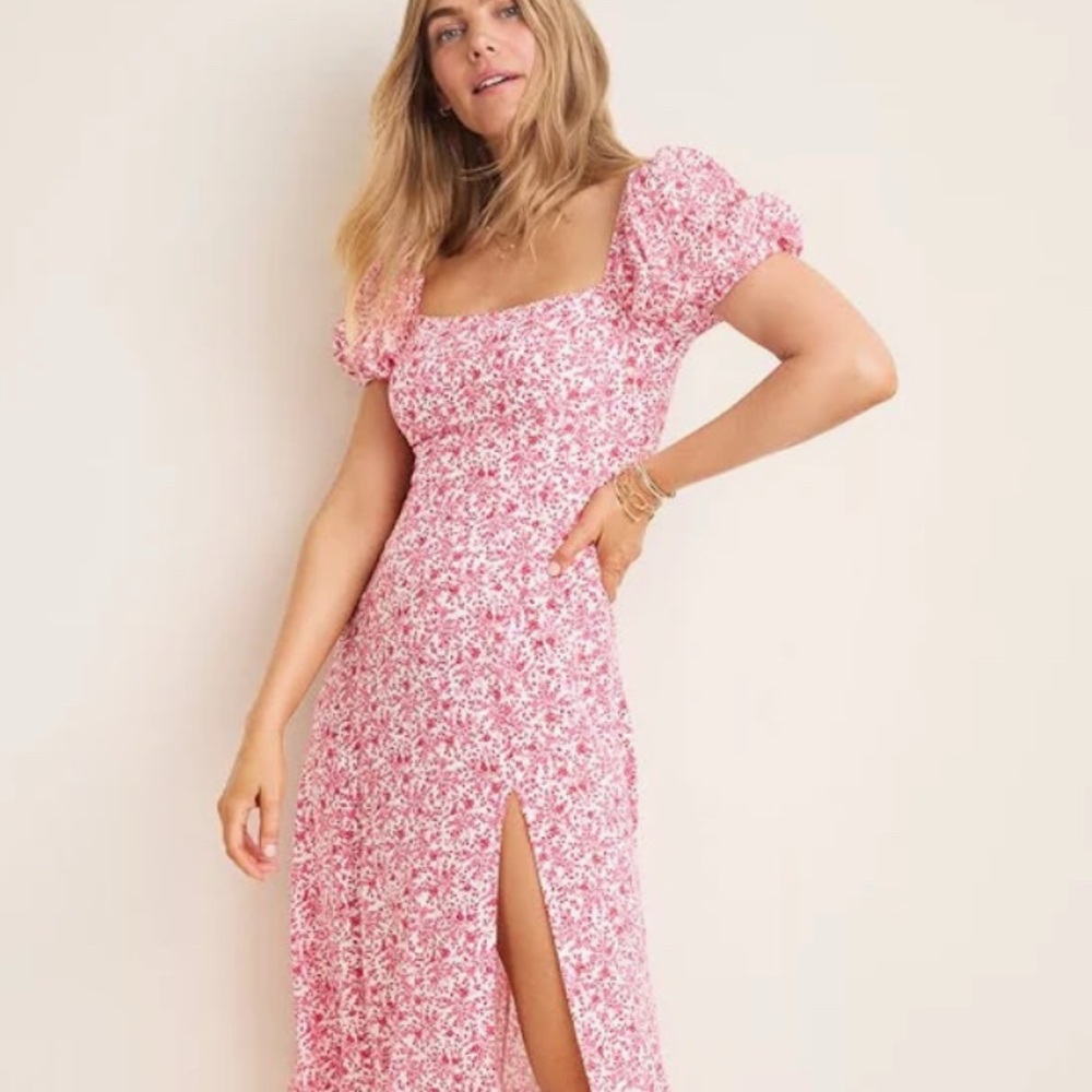 Francesca’s Tabitha Floral Puff Sleeve Dress XS Ivory/Red